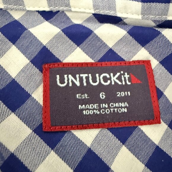 Untuckit Blue & White Checkered Long Sleeve Button-Down Shirt 100% Cotton Made I - Picture 3 of 10